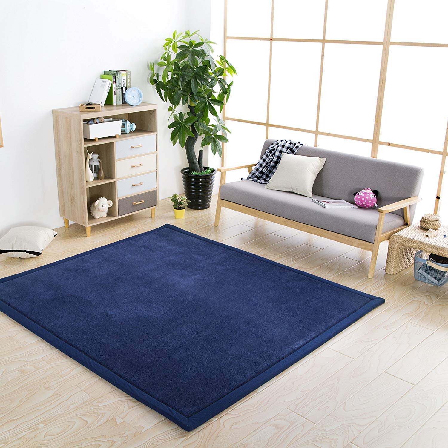 Loartee Nursery Rug - Coral Velvet Crawling Rugs & Area Rugs (6'8"x9'8", Dark Blue) for Toddler Children's Play & Yoga Mat