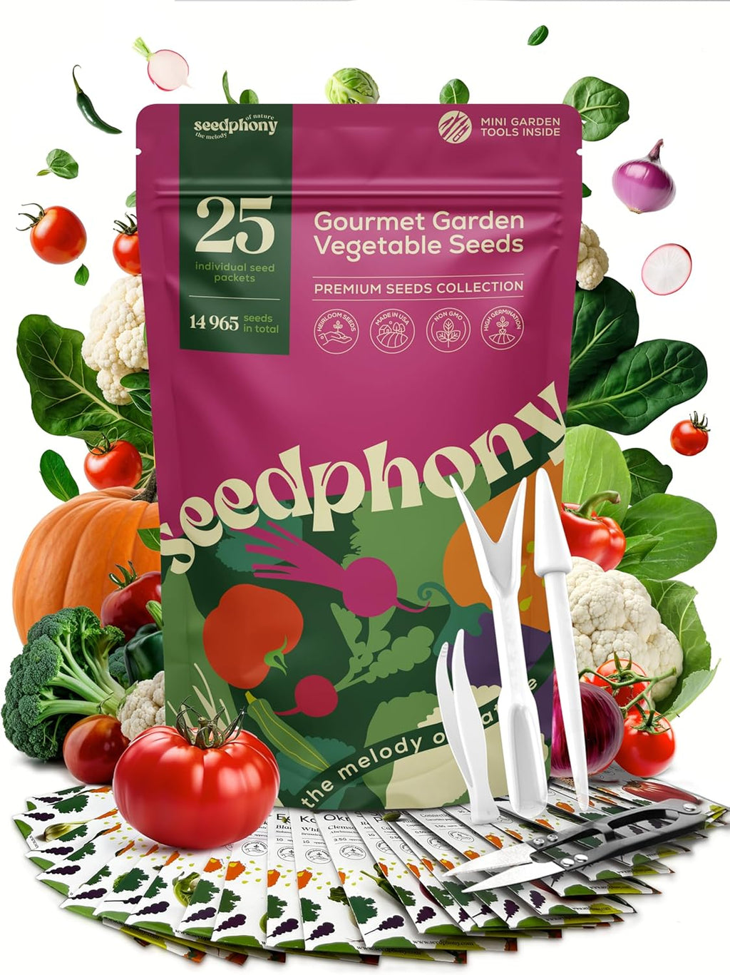 25 Gourmet Garden Vegetable Seeds Variety Pack - 14,965+ Non-GMO Heirloom Vegetables Seeds for Planting Indoor&Outdoor Home Garden Seeds - Gardening Seed Packets for Planting Vegetable Seeds