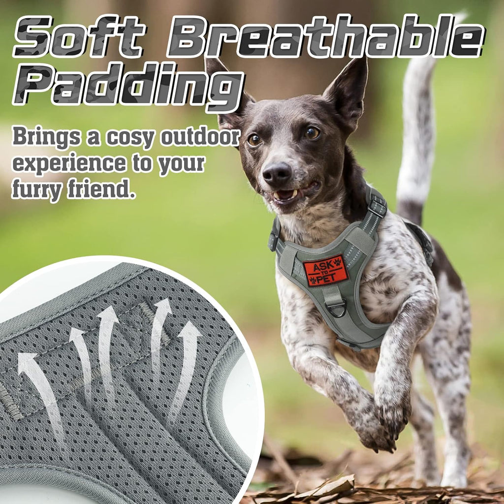 rabbitgoo Tactical Dog Harness for Small Dogs, No Pull Military Service Vest with Handle & Molle, Easy Control for Training Walking, Adjustable Reflective Straps, Dark Grey, S