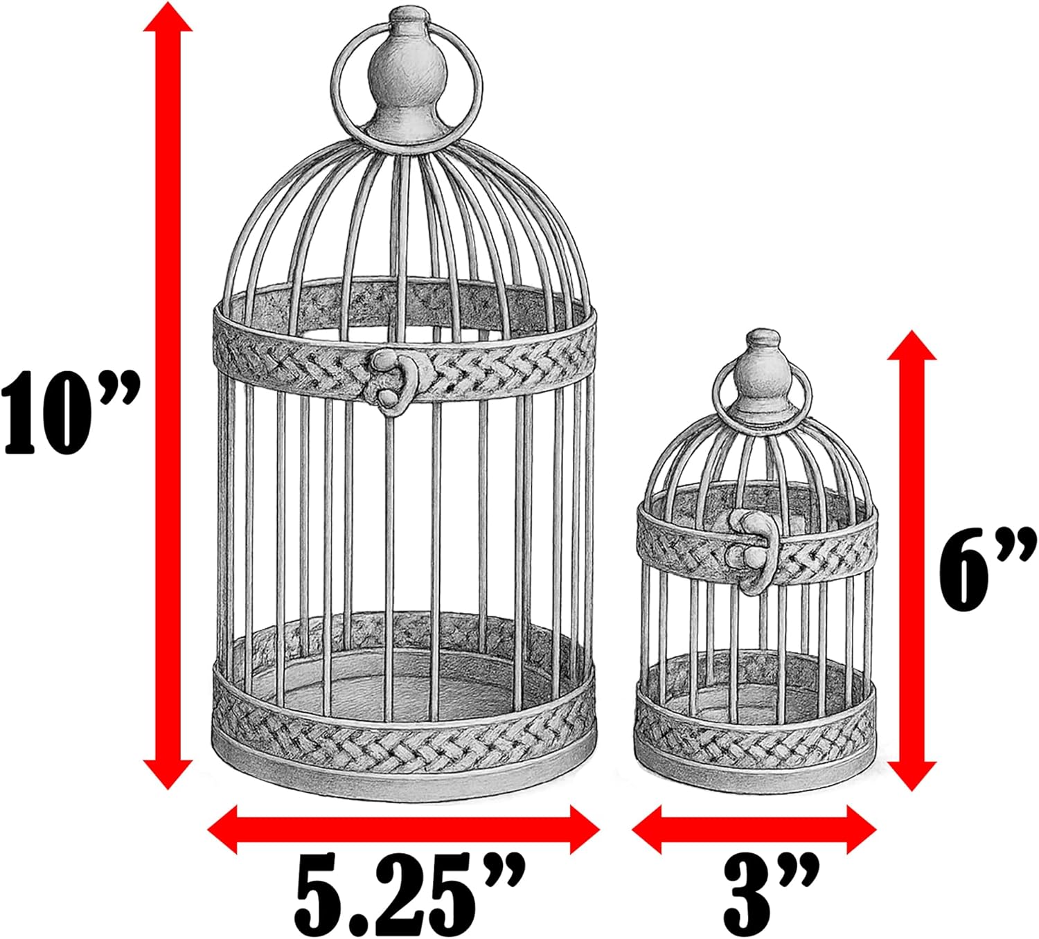 VELA LANTERNS Birdcage Decor Candle Holder Lantern Decorative Wedding Table Centerpiece Decorations, 10" and 6" Tall, Gold, Set of 2