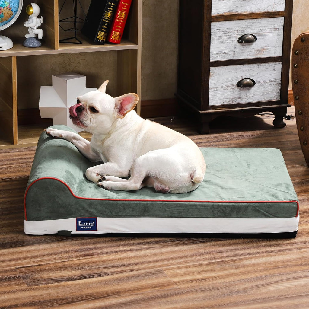 Laifug Orthopedic Memory Foam Dog Bed with Pillow and Durable Water Proof Liner & Removable Washable Cover & Smart Design Medium (34"x22"x7"), Dark Green