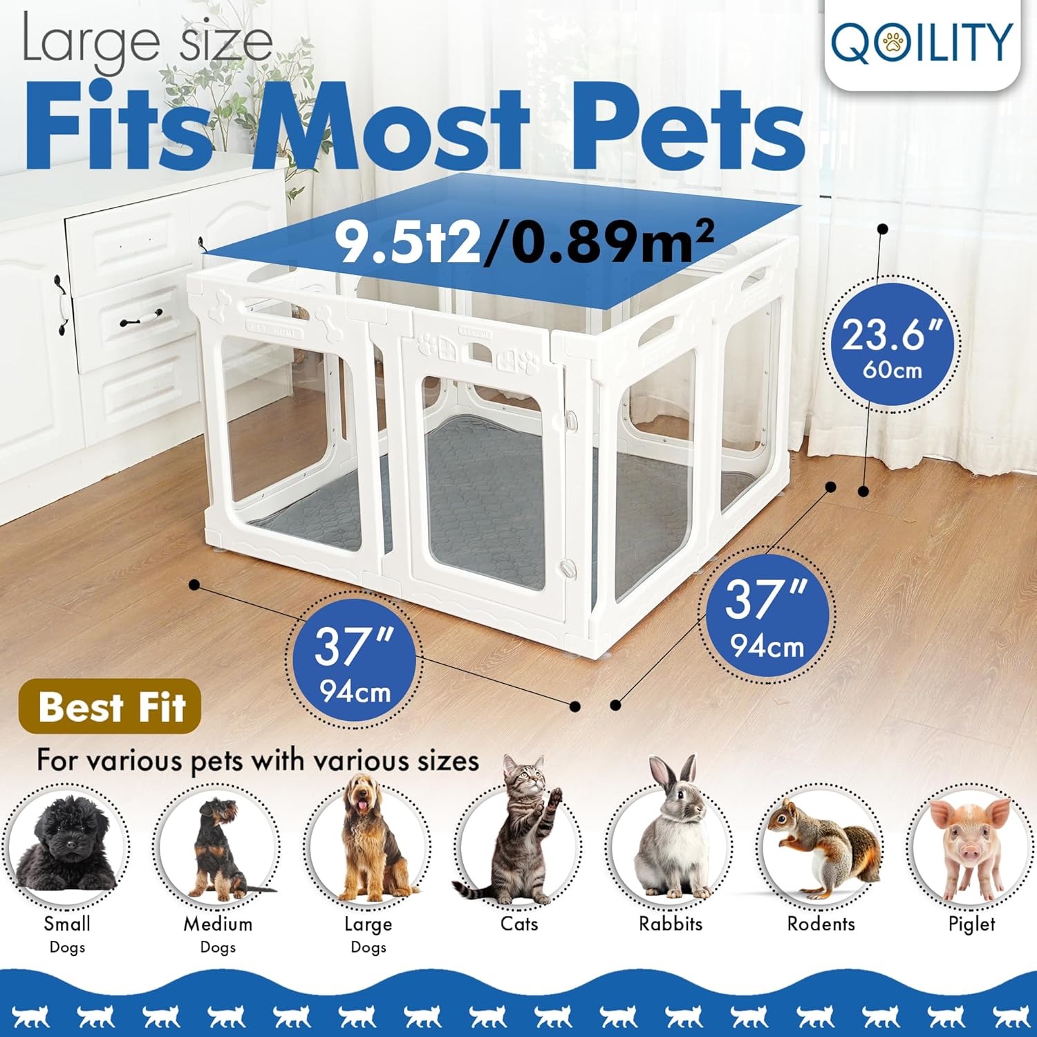 Clear Dog Playpen Indoor, Effectively Relieves Pet Anxiety, Suitable for Most Dogs, White