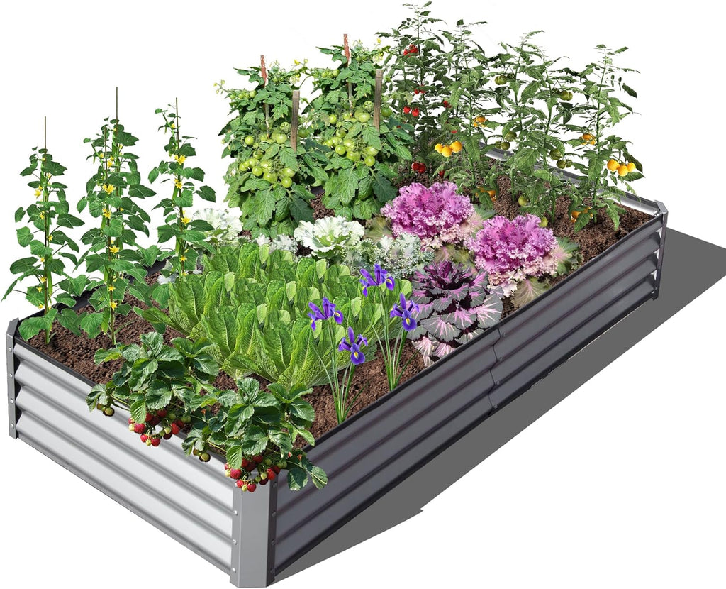 Domi Galvanized Raised Garden Bed, 6x3x1Ft Thickening Metal Planter Box for Vegetables Bottomless for Backyard Outdoor, 1" Deep w/ 128 Gallon Capacity - Silvery