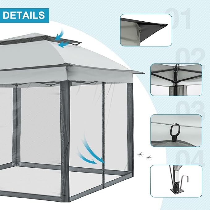 EAGLE PEAK 11x11 Pop Up Gazebo with Mesh Netting, Easy Up Screened Canopy for Patio and Backyard, Easy Set up Outdoor Gazebo (Gray)