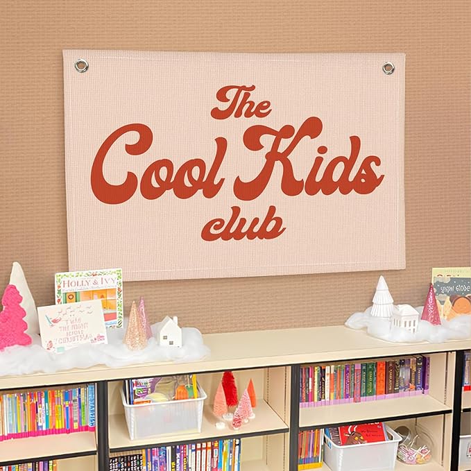 Lacama The Cool Kids Club for Toddler Room Playroom Bedroom Decor Retro Nursery Decor Linen Hanging Banner Flags,Pink Banner Cool Room Decor for Boy Girls,Kids Christmas Gifts 30x20 in