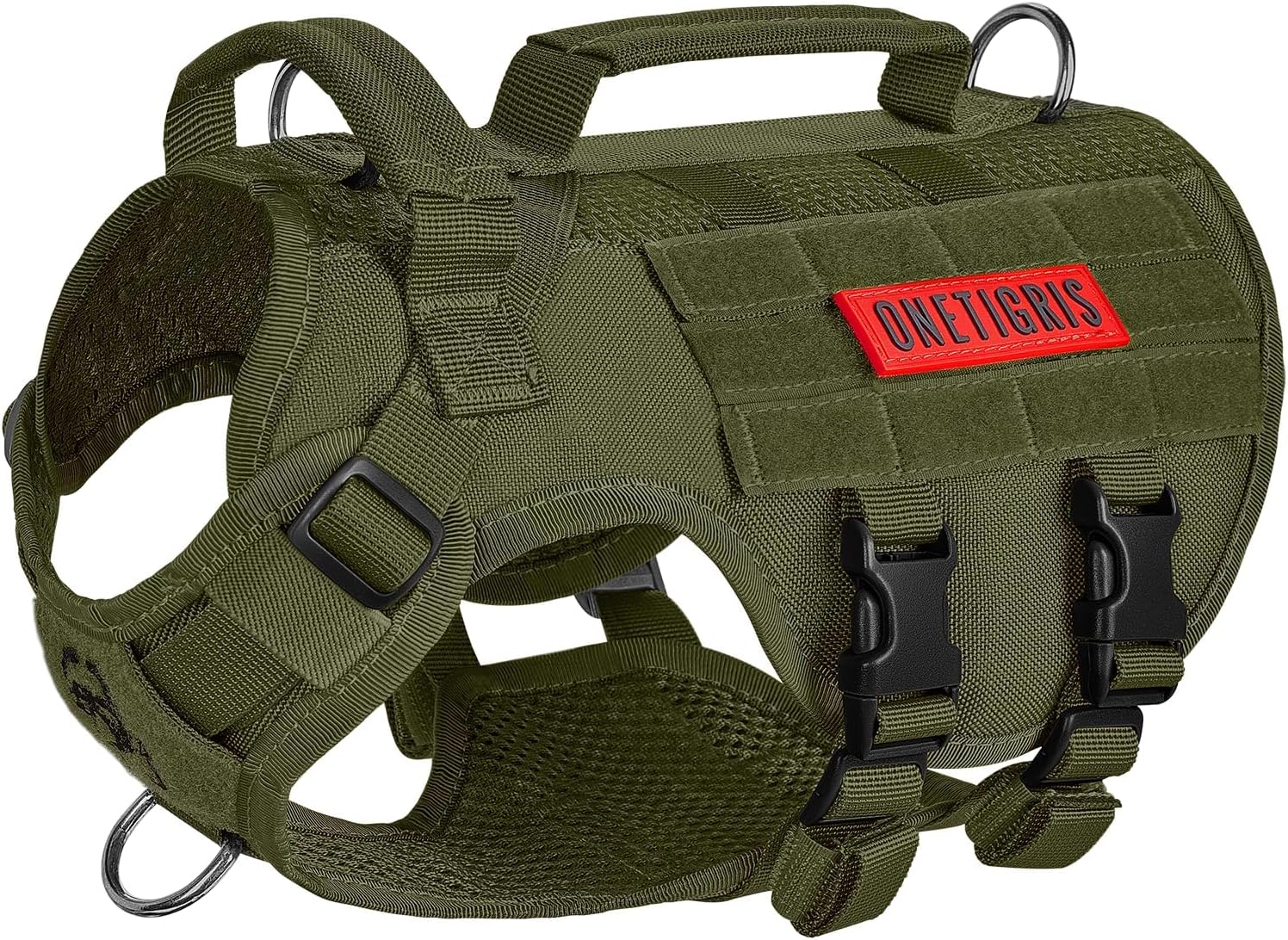 OneTigris Tactical Dog Harness for Small Dogs, No Pull Small Dog Vest Harness Breathable Military Dogs Molle Vests with Handles, Harness for Walking Hiking Training (Green, XS)