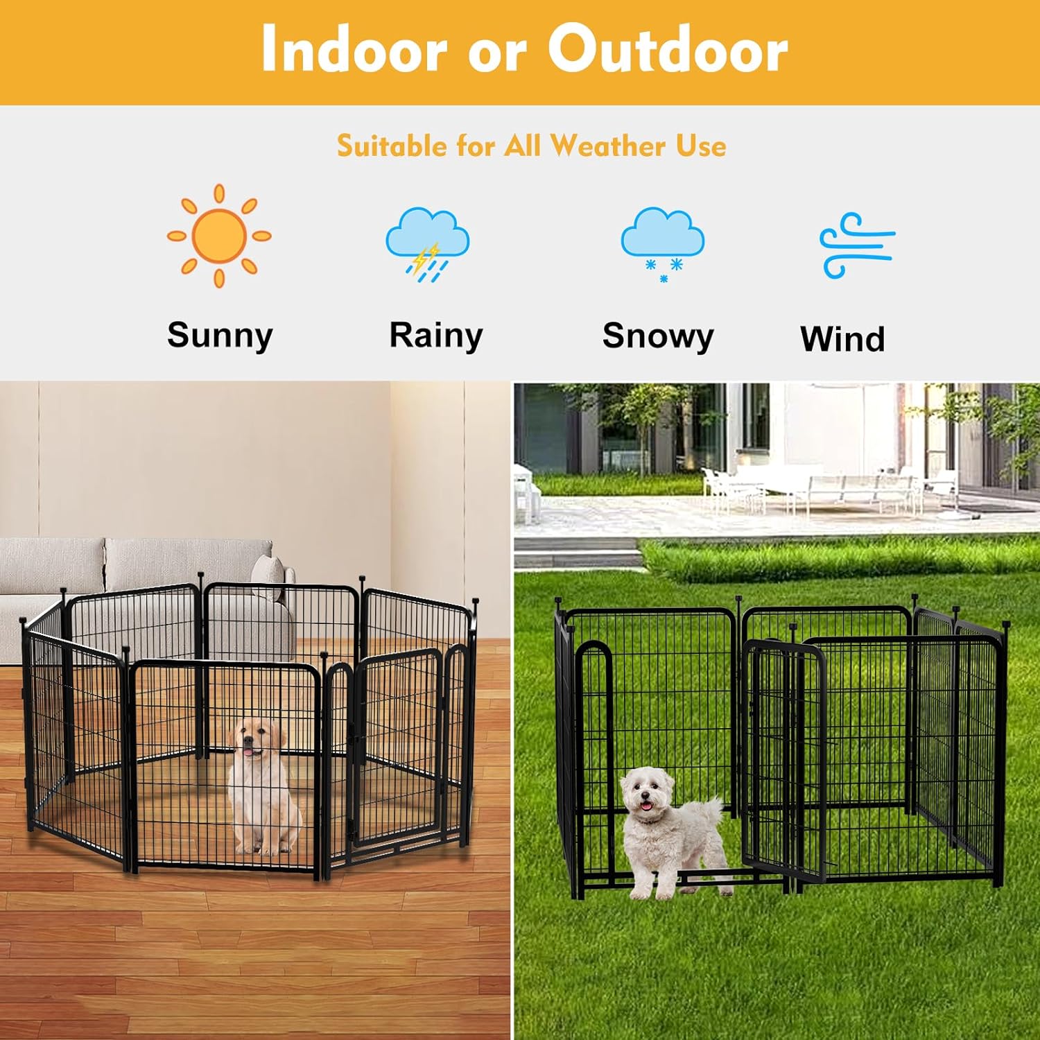 Dog Playpen 36inch 4 Panels, Puppy Playpen Indoors, Dog Fences Outdoor for Yard, Wide Door Low Threshold Garden Fencing for Medium/Large Pets. Black Pens Total 8.9 Ft(L)
