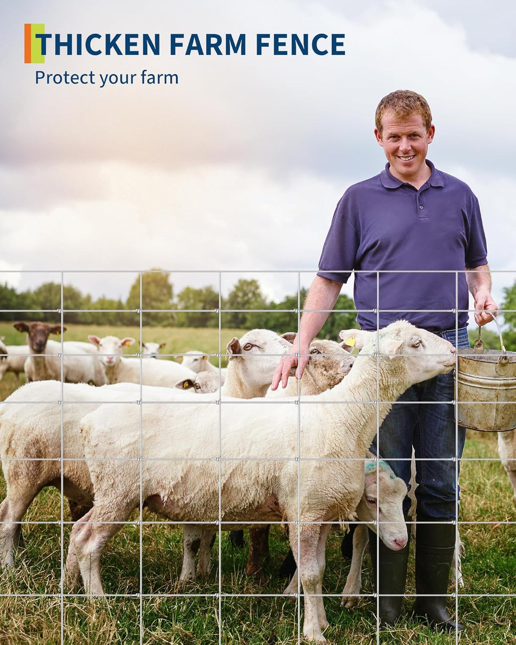 9GA Thickened Heavy Duty Cattle Farm Fence, 4ft x 164ft Galvanized Goat Deer Fence, Heavy Zinc Coating Hog Wire Fencing for Farm Livestock Animals Protection
