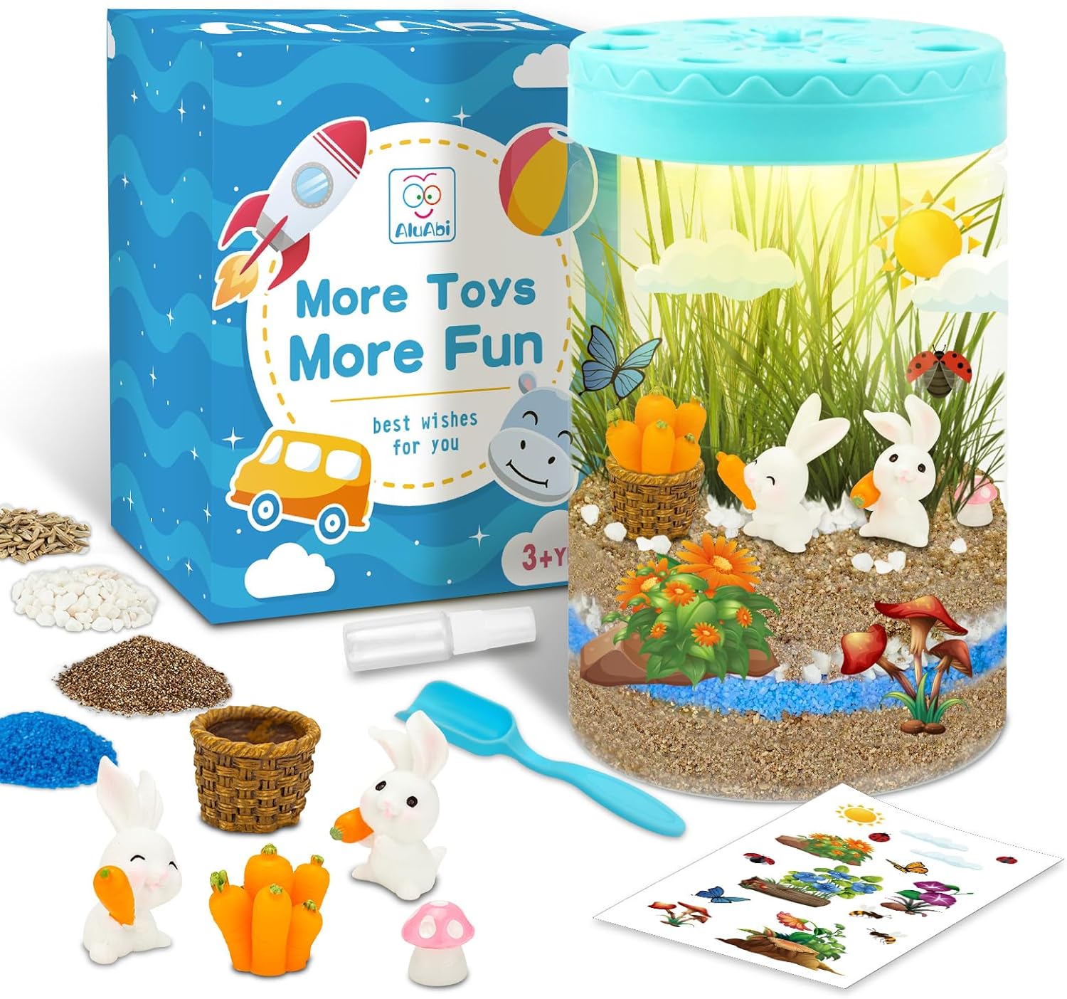 Easter Light Up Bunny Terrarium Kit for Kids,Rabbit Gardening Kit for Boys Girls,DIY Creative STEM Science Kits Educational Toy, Arts Crafts Activity, Birthday Gifts for Ages 4 5 6 7 8-12