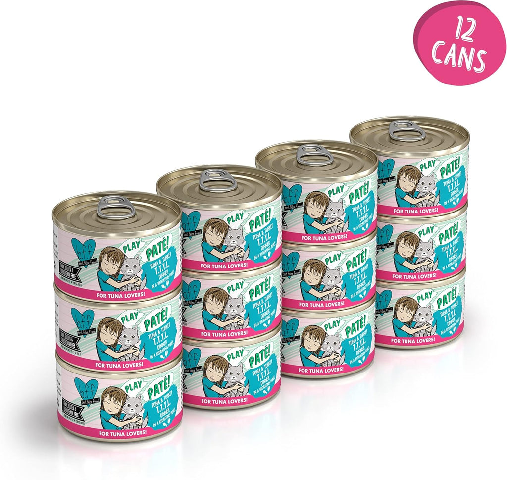 Weruva B.F.F. Play - Best Feline Friend Paté Lovers, Aw Yeah!, Tuna & Turkey T.T.Y.L. with Tuna & Turkey, 2.8oz Can (Pack of 12)