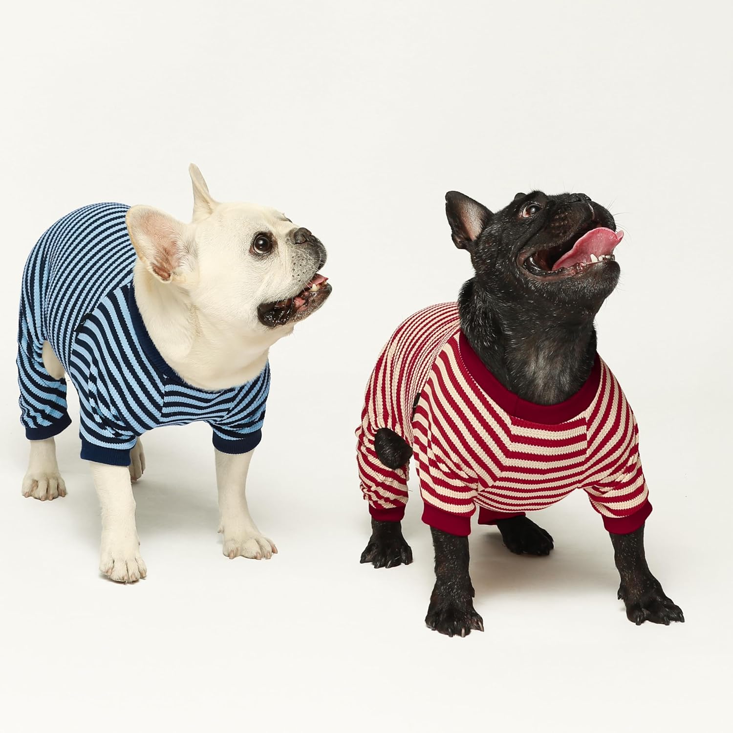 Fitwarm Red and White Striped Dog Pajamas, Waffle Dog Clothes for Small Dogs Girl Boy, Puppy Onesie with Feet, Pet Christmas Outfit, Medium