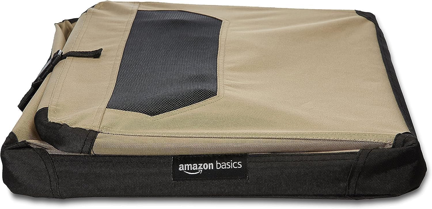Amazon Basics 2 Door Foldable and Portable Travel Pet Kennel for Cat, Dog, Rabbit, 26 inch, Tan, S 26" x 18" x 18"