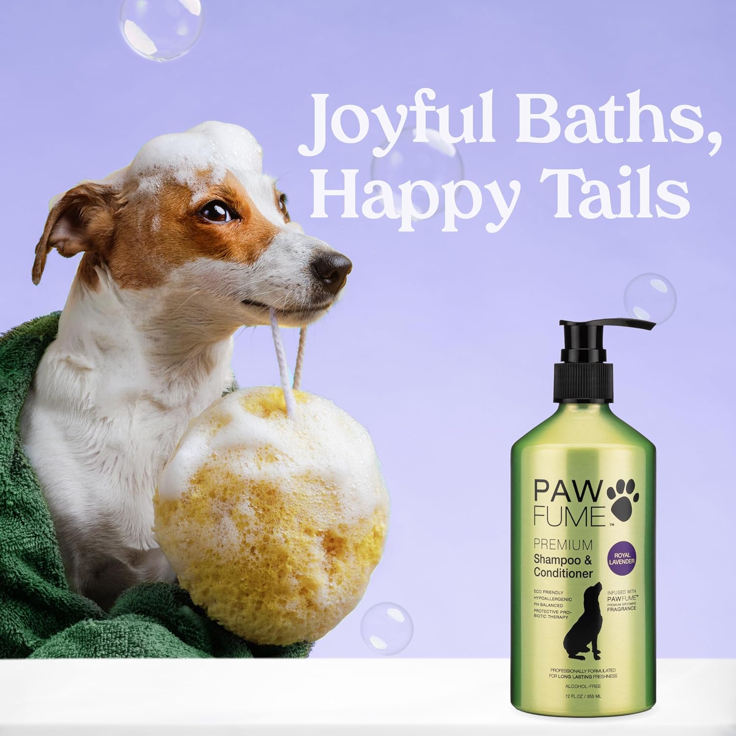 PAWFUME Dog Shedding Shampoo and Conditioner, Royal Lavender, 1-Pack – Nourish & Detangle for Silky Soft Coat – Probiotic, Deep-Cleaning, pH-Balanced – Salon-Quality Shedding Shampoo for Dogs