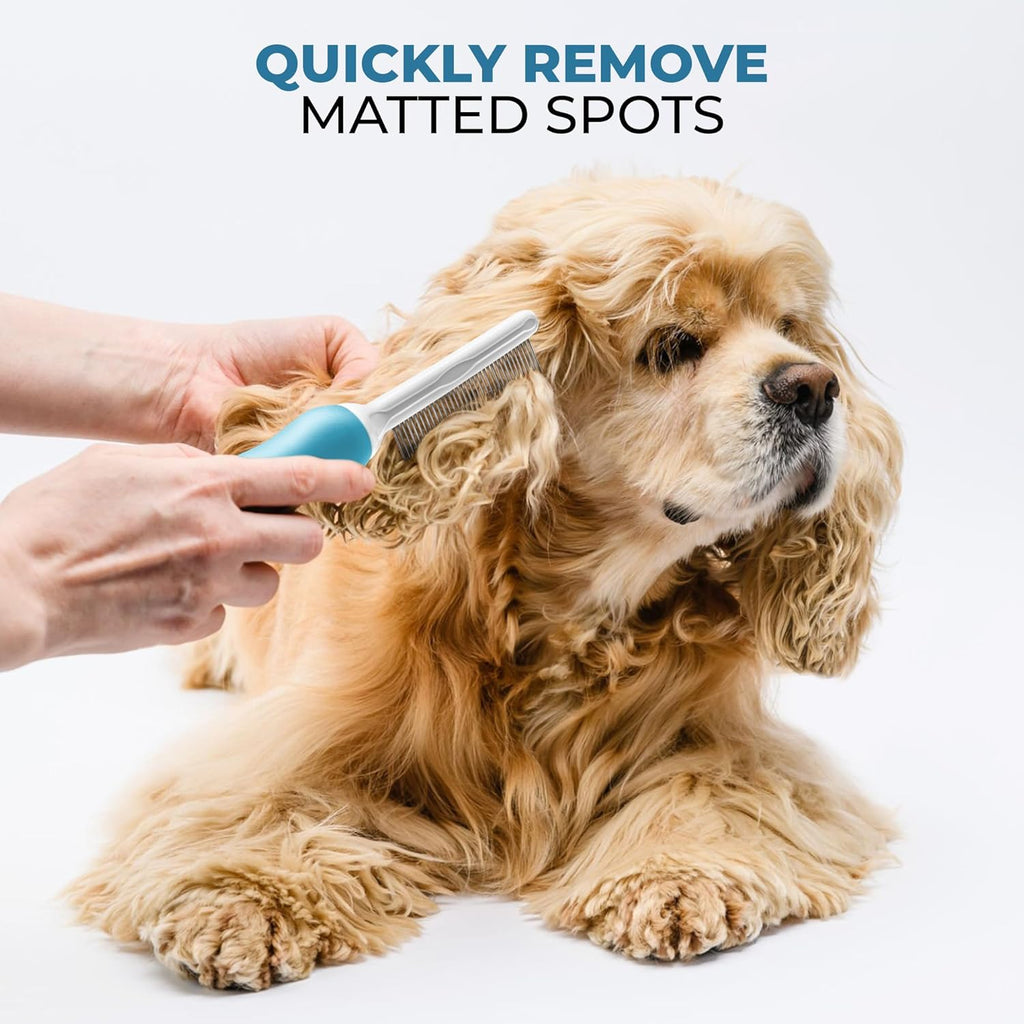 Poodle Grooming Comb - Metal Dematting Comb with Long & Short Stainless Steel Teeth for Removing Matted Hair & Knots, Safe and Gentle for Dogs & Cats