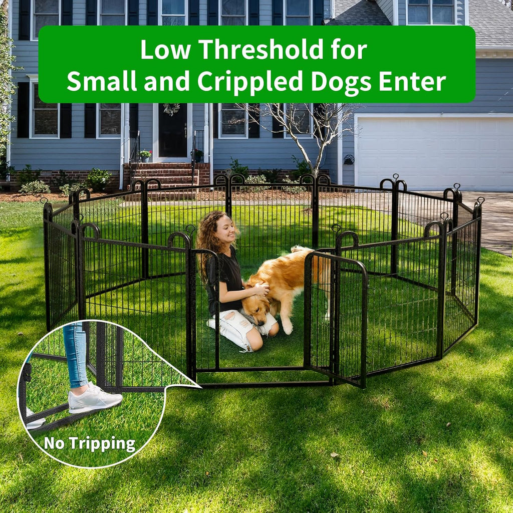 Puppy Playpen 16 Panels Small Dog Fence Outdoor Indoor Use 24" Height Anti-Rust with Doors Portable Dog Play Pen for RV Camping Yard, Total 29FT, 68 Sq.ft, Snowy Black