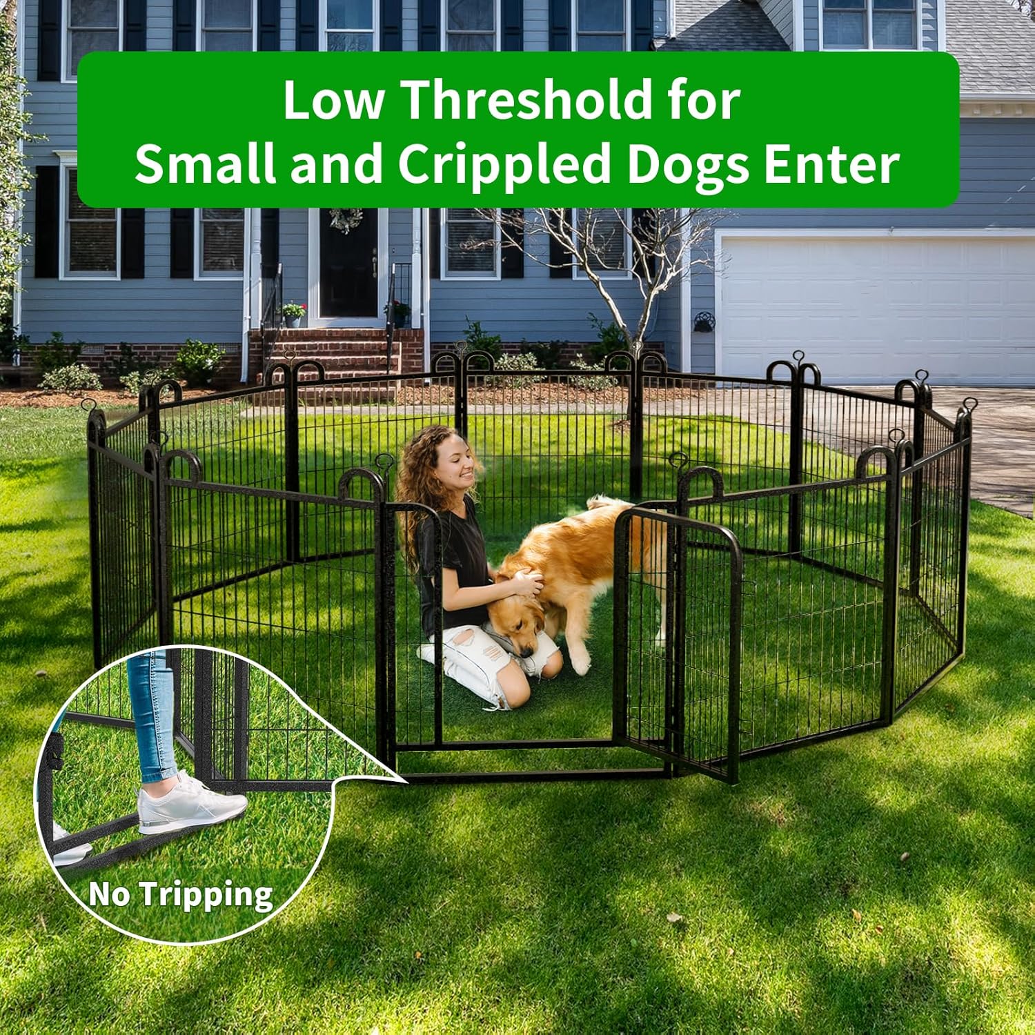 Dog Playpen Outdoor 24 Panels Heavy Duty Dog Fence 40" Height Anti-Rust with Doors Portable for RV Camping Yard, Total 54FT, 227 Sq.ft, Snowy Black