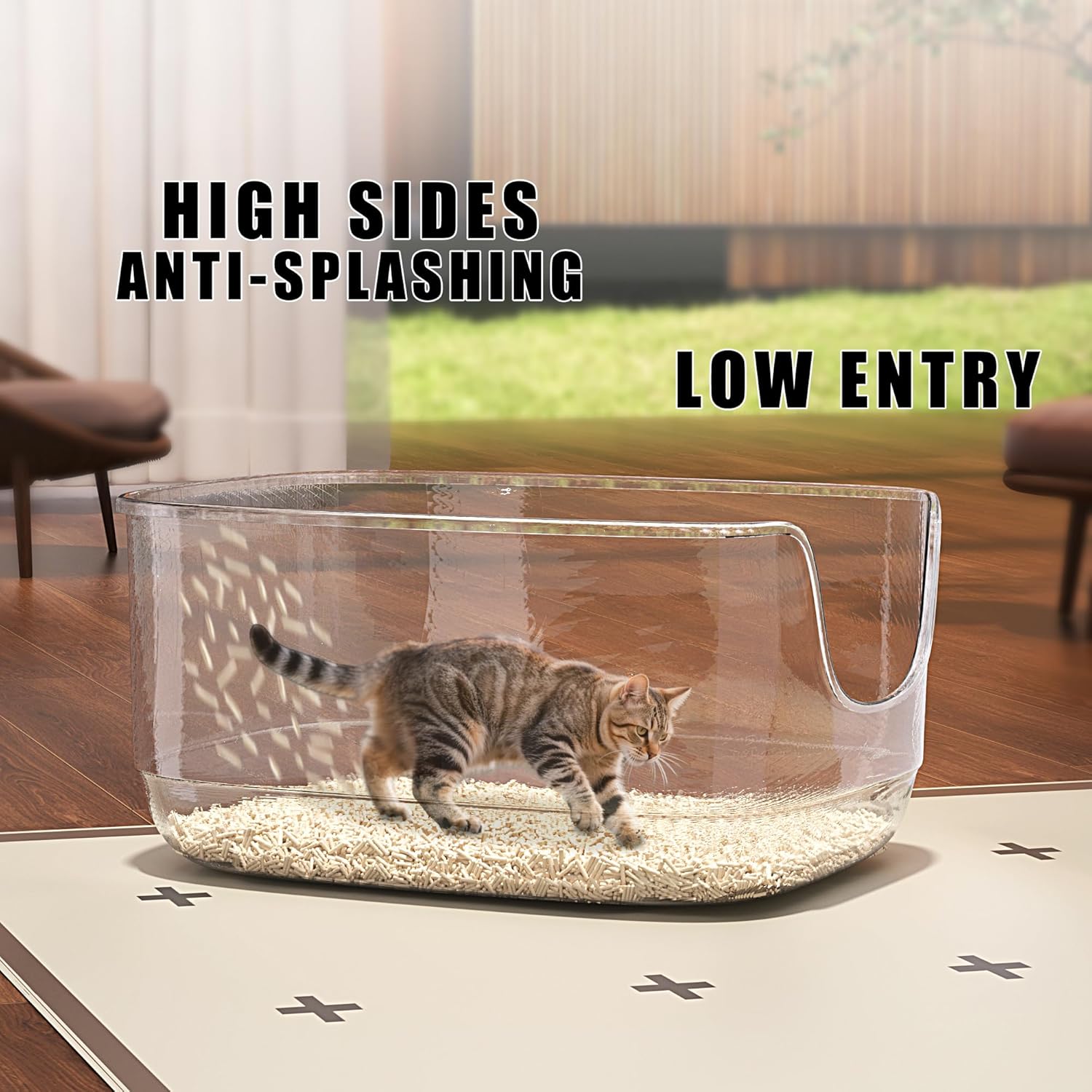 Gefryco Large Cat Litter Box with High Sided 24.6"x18.3"x12.2" - Jumbo Extra Large Open Anti - Splashing High Wall for Multiple Cats (White)