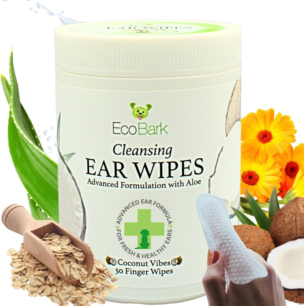 EcoBark Dog Ear Cleaner - Dog Ear Wipes with Finger Pad in Ear Solution - Gentle Otic Dog Grooming Supplies to Soothe Dog Ear Itching - Cleanse Away Dirt and Debris