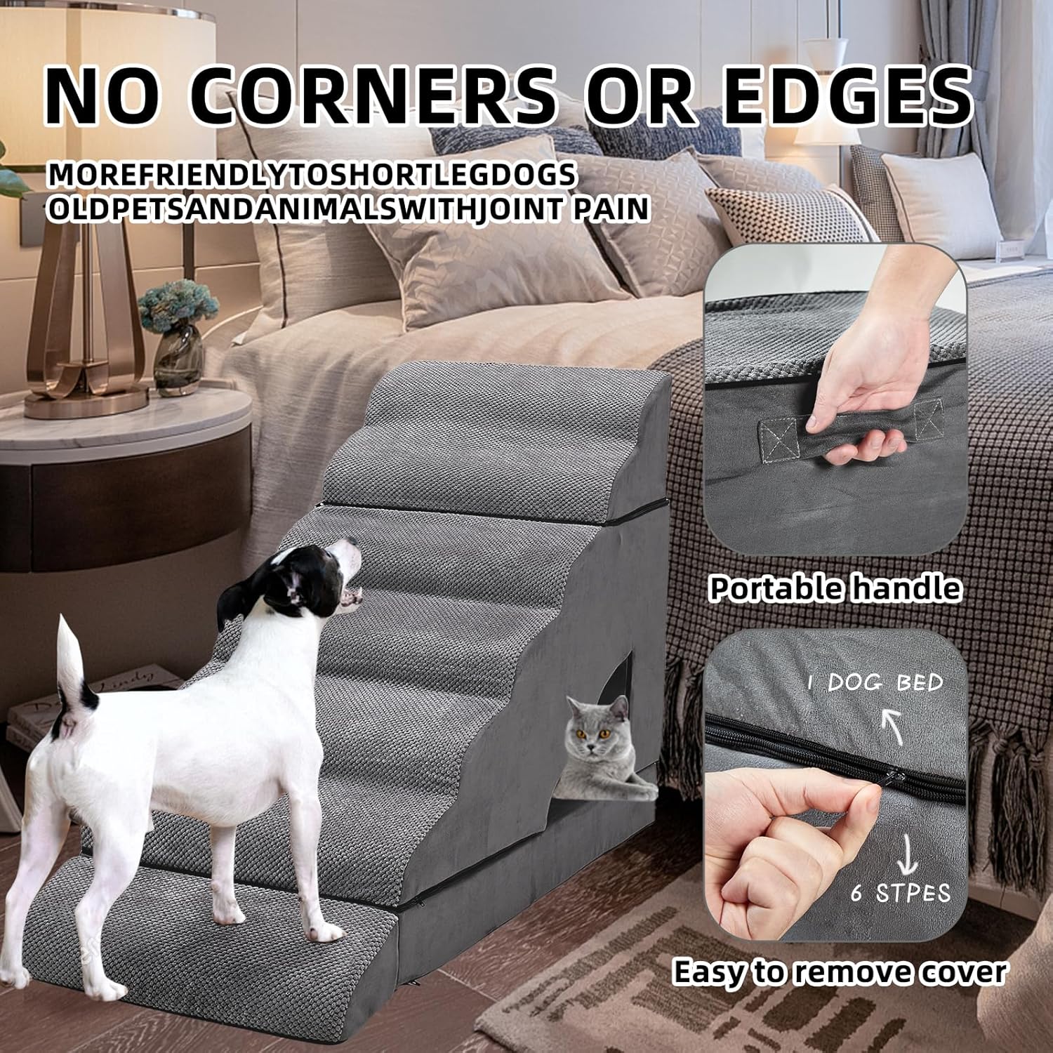Dog Stairs & Steps for High Beds 30-36 inches High Tall, LitaiL Pet Stairs/Steps for High Beds 34 inch High for Small Large Dogs, Non-Slip 7 Steps Dog Ramps for Old Dogs/Cats