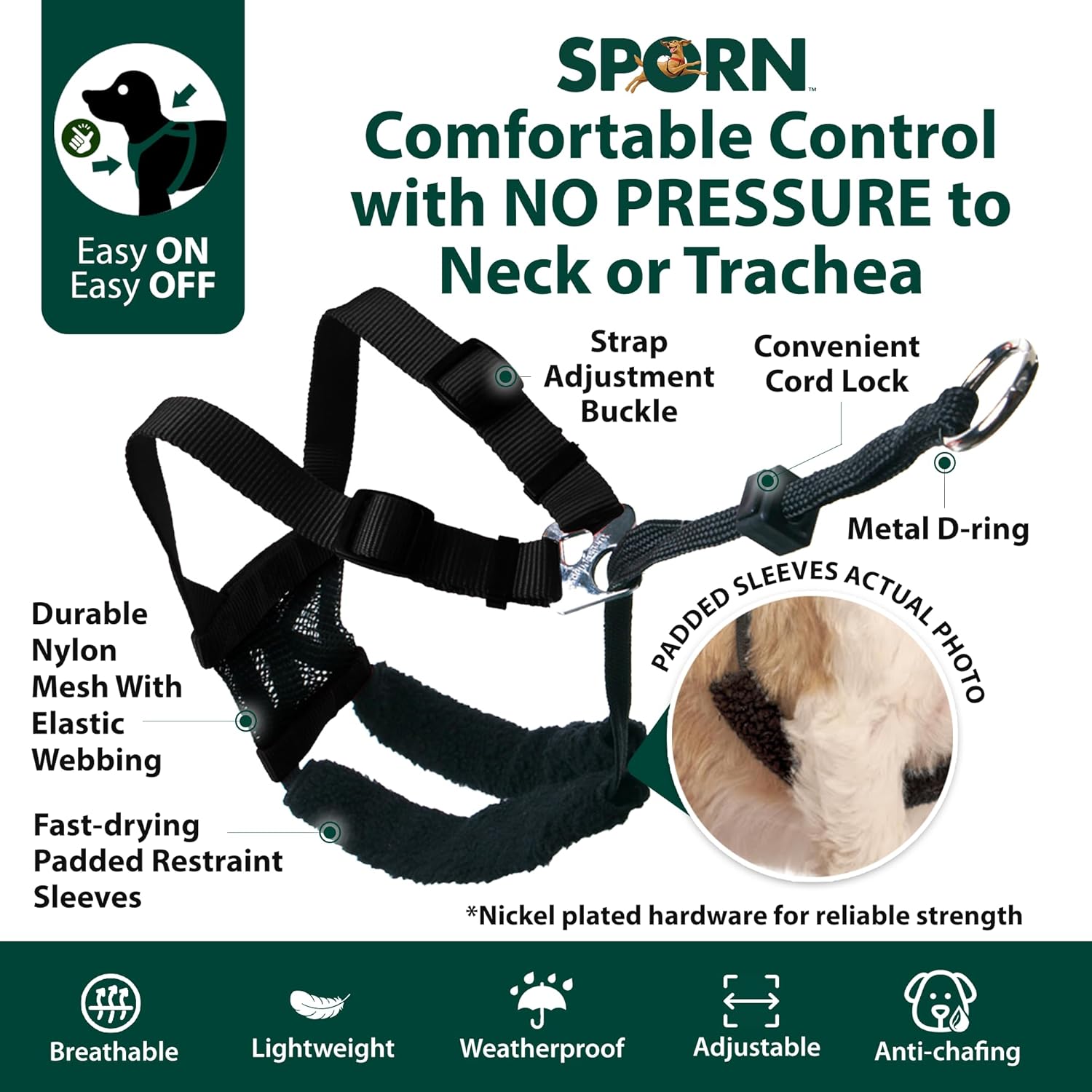 Sporn No Pull Dog Harness for Medium-Sized Dog - Red Mesh, Durable Nylon, Breathable, Adjustable, Lightly Padded, Soft & Easy, Heavy Duty Body Halter Harness for Medium Size Breeds