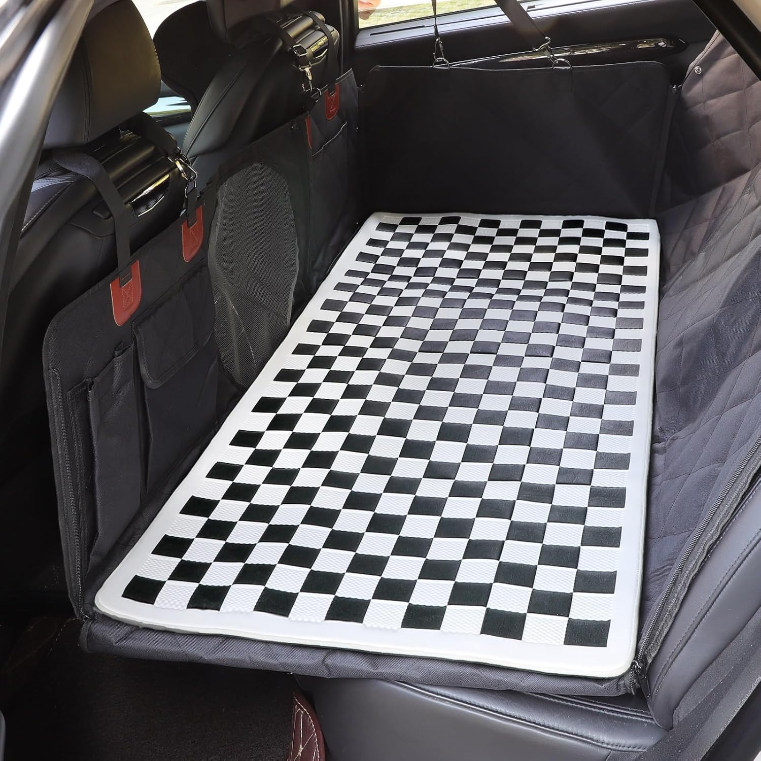 Non-Slip Pet Bed Mat for Back Seat Extender, Hair Resistant Dog Blanket for Hard Bottom Dog Car Seat Cover, Anti Slip Pet Linner Backseat Cover Black Plaid