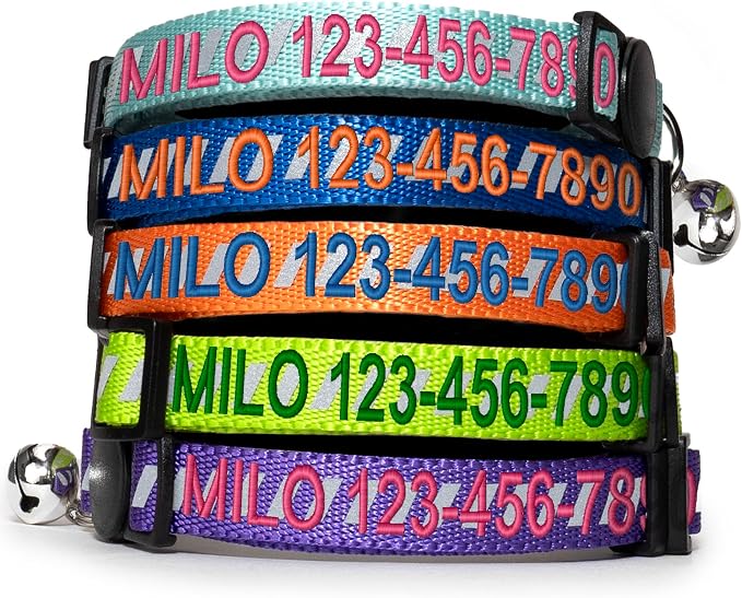 Pawtitas Personalized Blue Reflective Cat Collar – Adjustable Custom Collar by Pawtitas