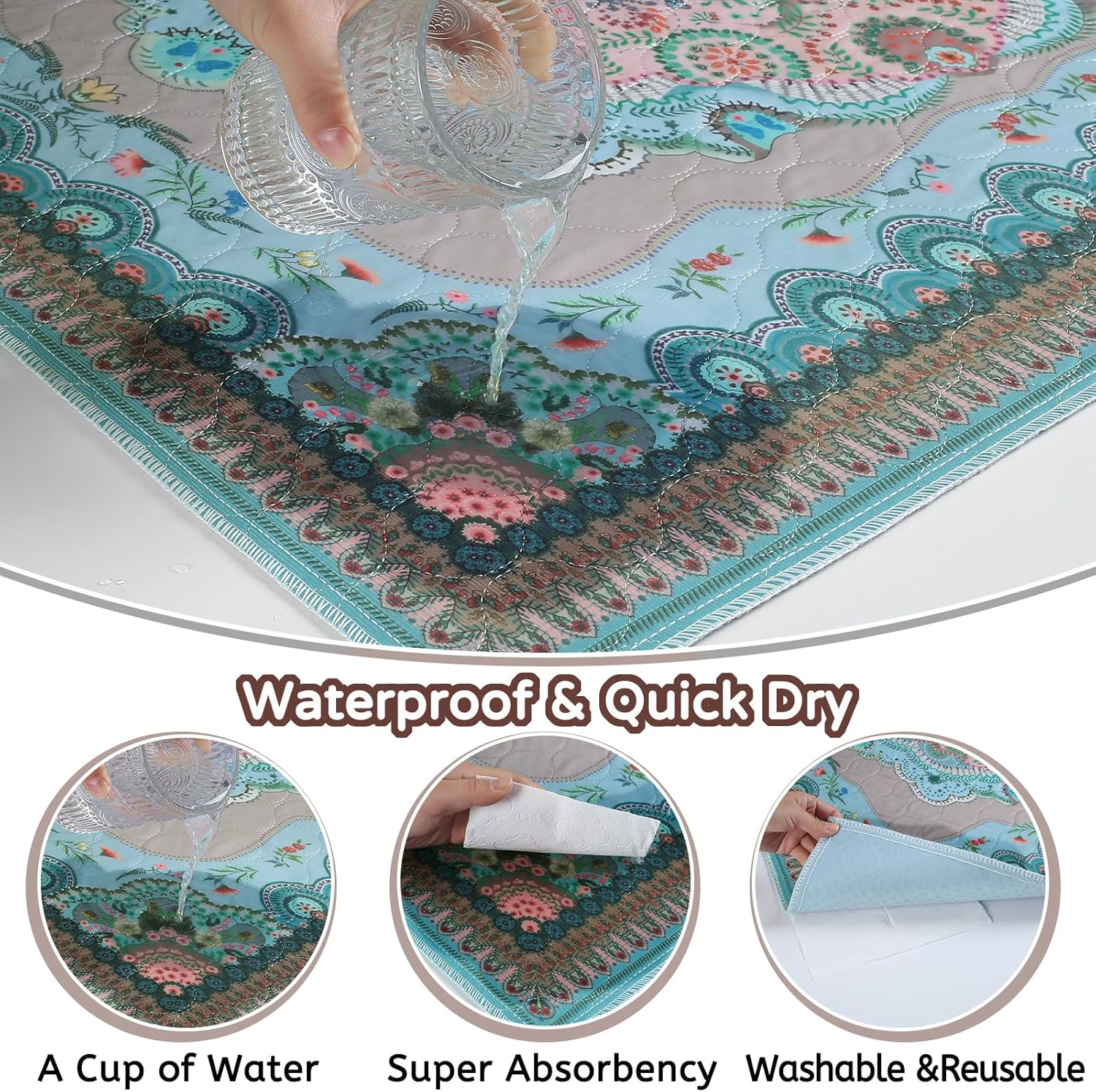 Aitmexcn Washable Pee Pads for Dogs, Reusable 24’’x 48’’ Waterproof Boho Mats for Puppy, Guinea Pig, Rabbit,Highly Absorbent,Ultra Soft, Non-Slip,Machine Washable,Stylish Design,2 Pack