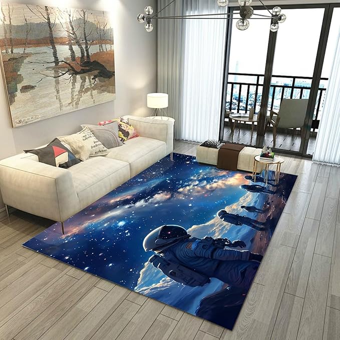 Galaxy Rug for Kids Room Rugs Alien Carpet Astronauts Space Planet Printed Throw Rugs for Boys Children Bedroom Living Room,39 in x 79 in