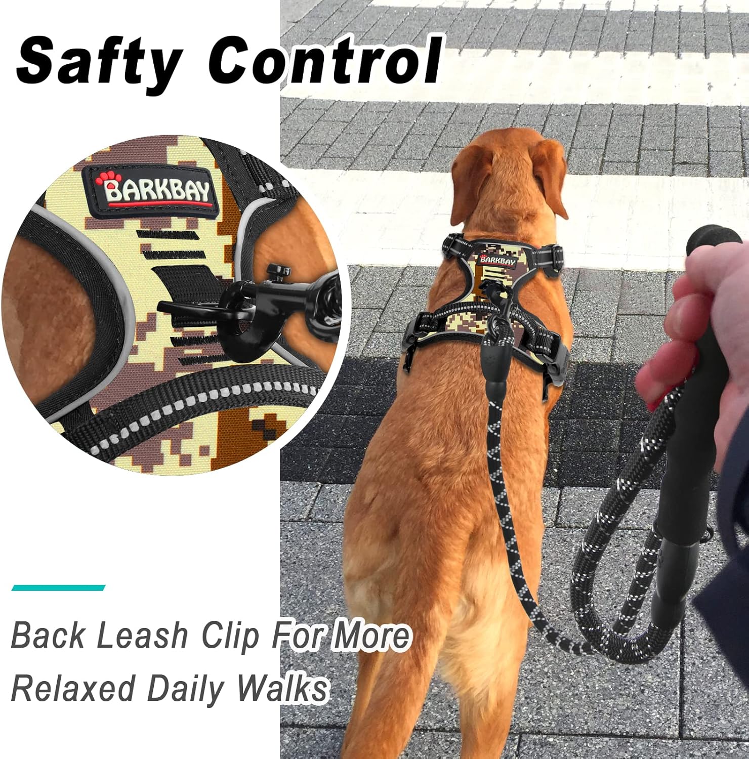 BARKBAY No Pull Dog Harness Large Step in Reflective Dog Harness with Front Clip and Easy Control Handle for Walking Training Running(Desert camo,XL)