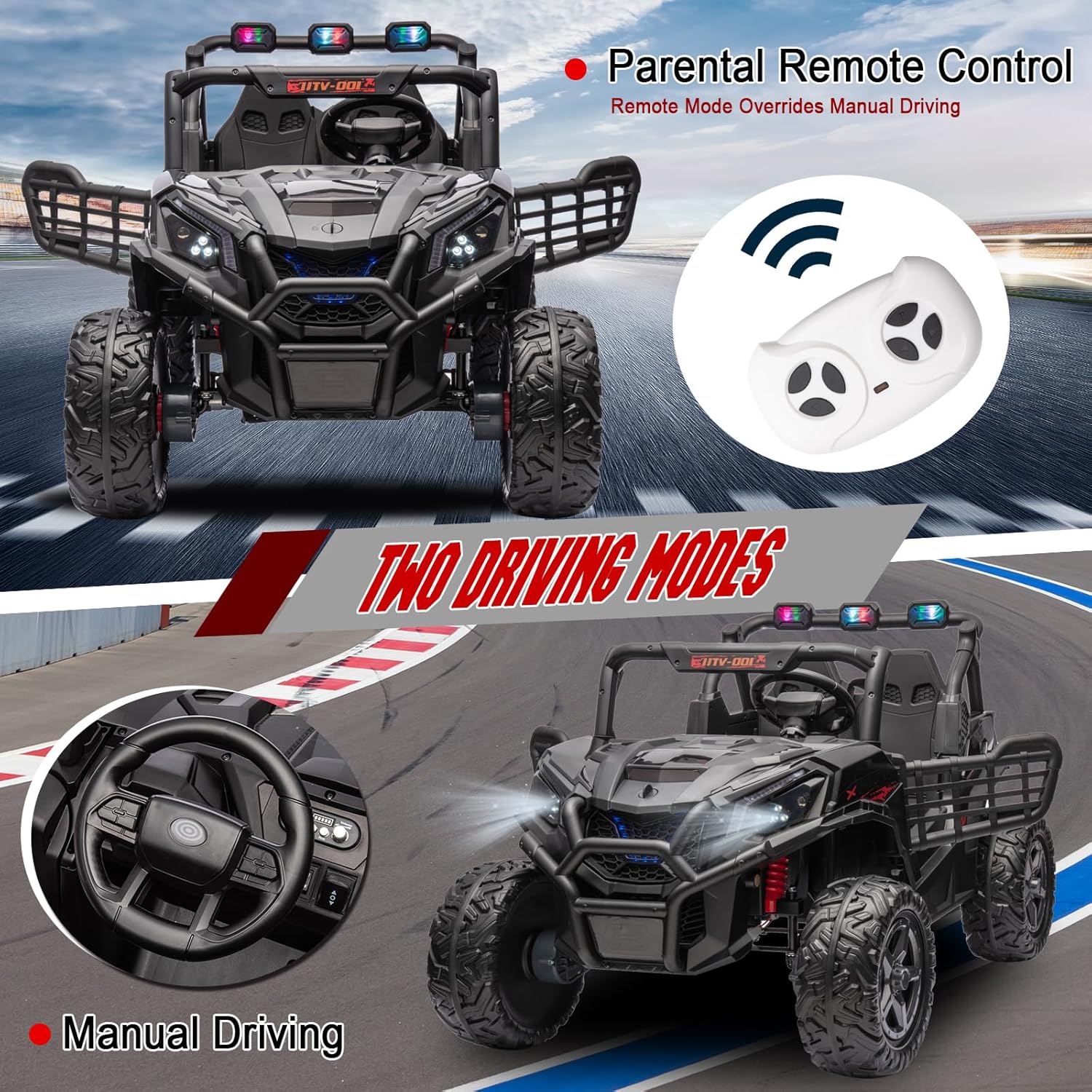 2 Seater 24V Kid Toy Car with Remote Control 4WD Electric Vehicles Battery Powered Toy Car,Ride on Car for 3+ Years Kids Ride On Toy(Black)
