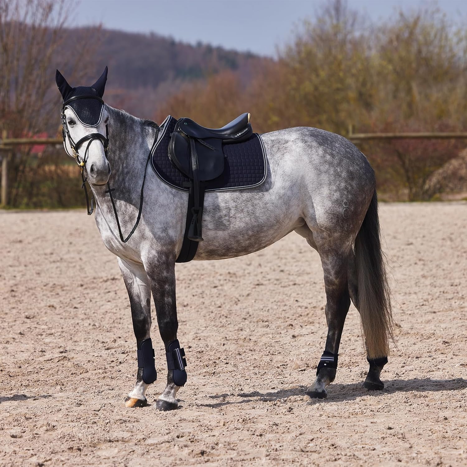 HORZE Adepto Padded All Purpose Quilted Equestrian Saddle Pad for Horses with Two-Tone Trim