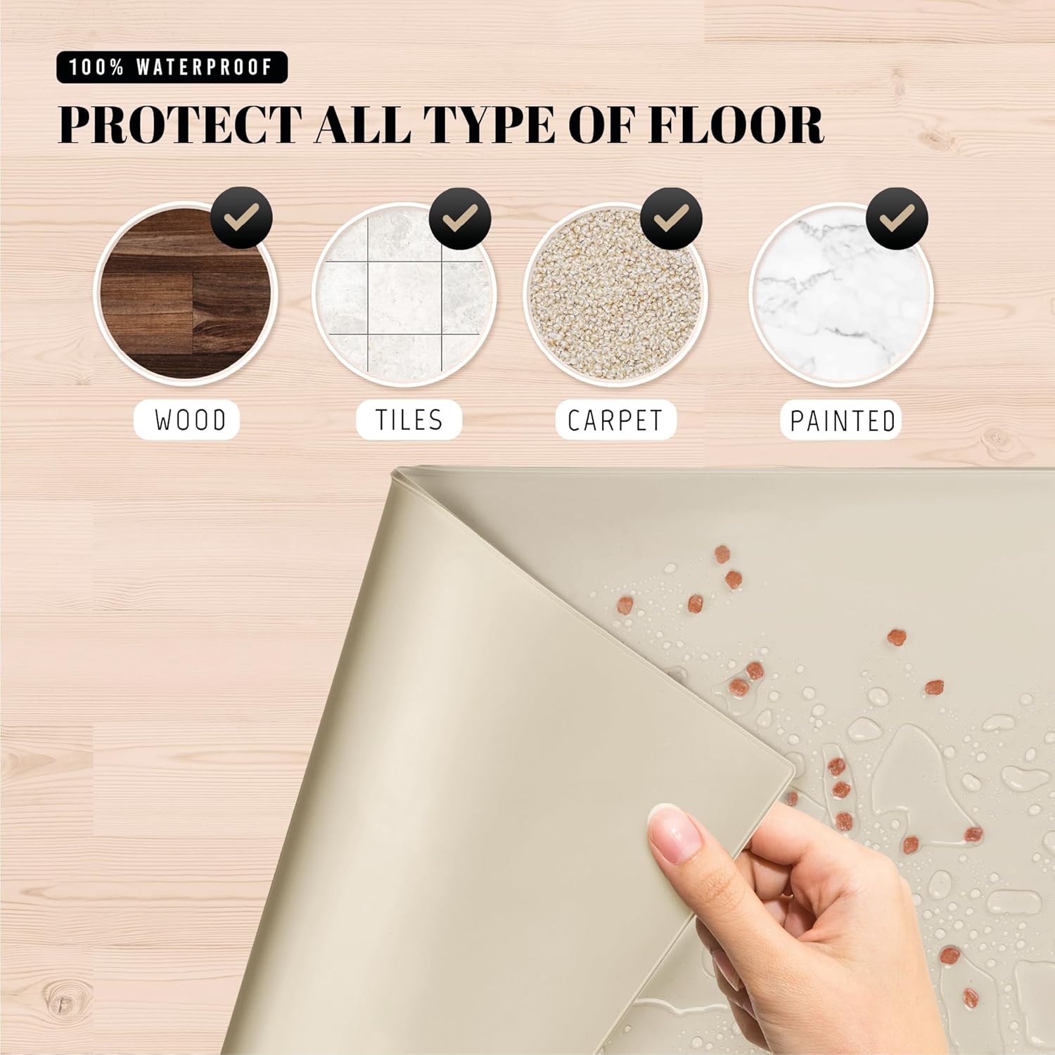 AVERYDAY 23x16'' Silicone Dog Mat for Food and Water, 0.63'' Edge Dog Food Bowl Mats for Floor Waterproof, Dogs Water Mat for Sloppy Drinker, Non Slip Rubber Pet Feeding Mats for Indoor Dogs and Cats