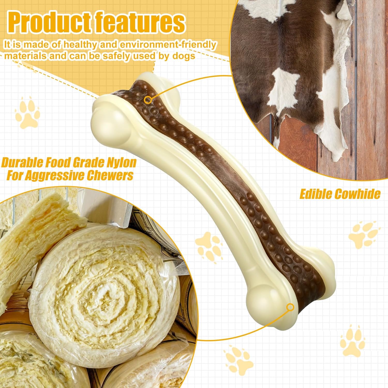 Sosation 6 Pcs Dog Toys for Aggressive Chewers Nylon Beef Flavor Bones Tough Puppy Teething Toys Puppy Chew Bones for Large Medium Small Breed Dogs Puppies Pets Chew Toys(Large Medium)