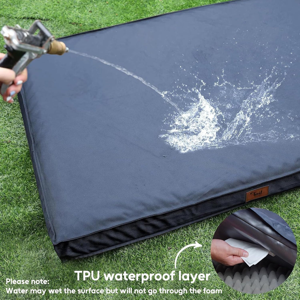 Large Outdoor All Weather Dog Bed, Waterproof Dog Bed for Large Dogs, Orthopedic Egg Foam Pet Bed with Washable and Removable Oxford Cooling Cover, Navy