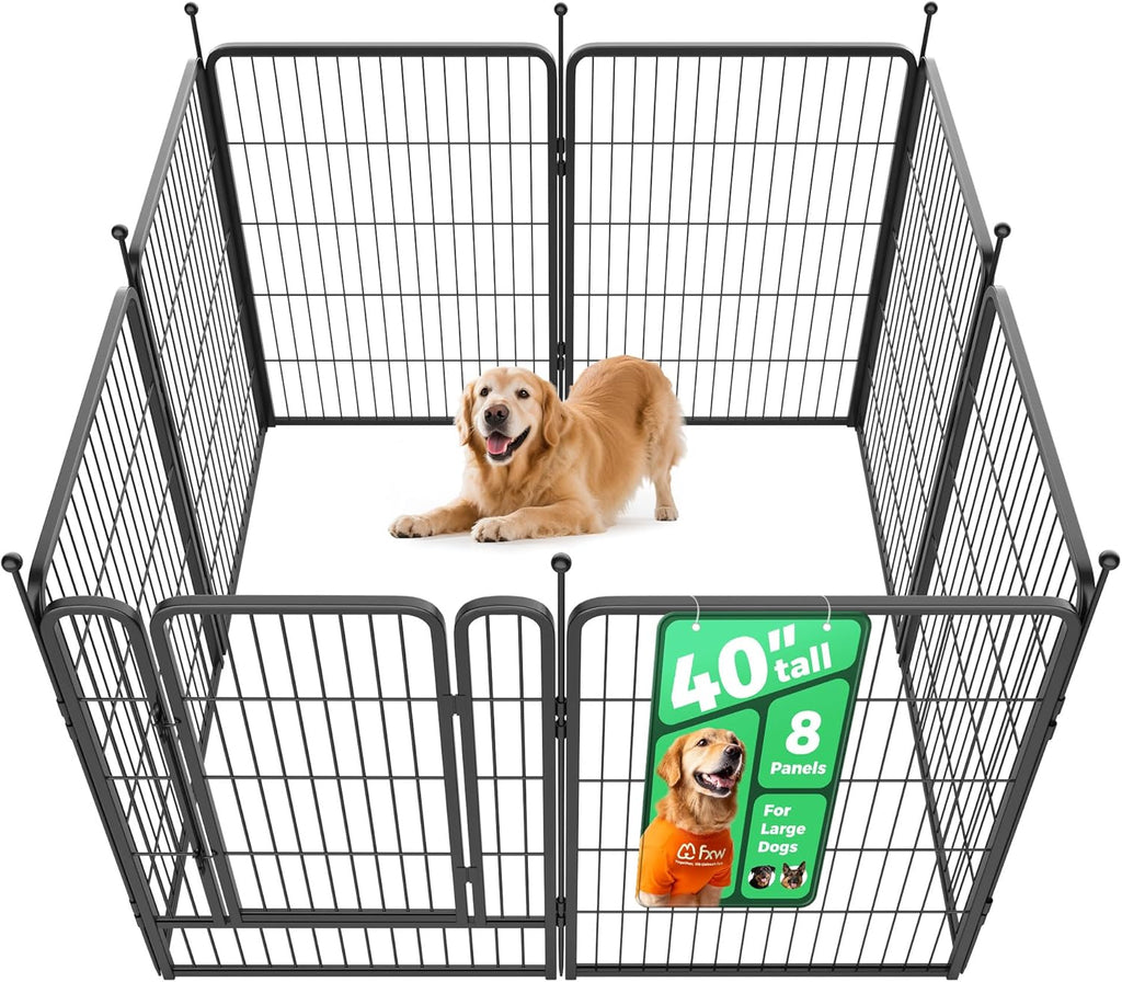 FXW Rollick Unleashed Dog Playpen for Indoor, Yard, RV Camping, 40 inch 8 Panels for Medium and Large Dogs, Black│Patented