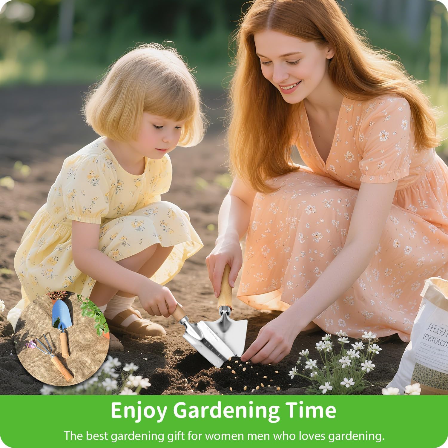 Garden Tool Set, 2 Pieces Stainless Steel Heavy Duty Garden Tools, Gardening Kit with Wooden Handle Garden Hand Tools, Durable Garden Tools for Gardening, Gardening Gifts for Women Men
