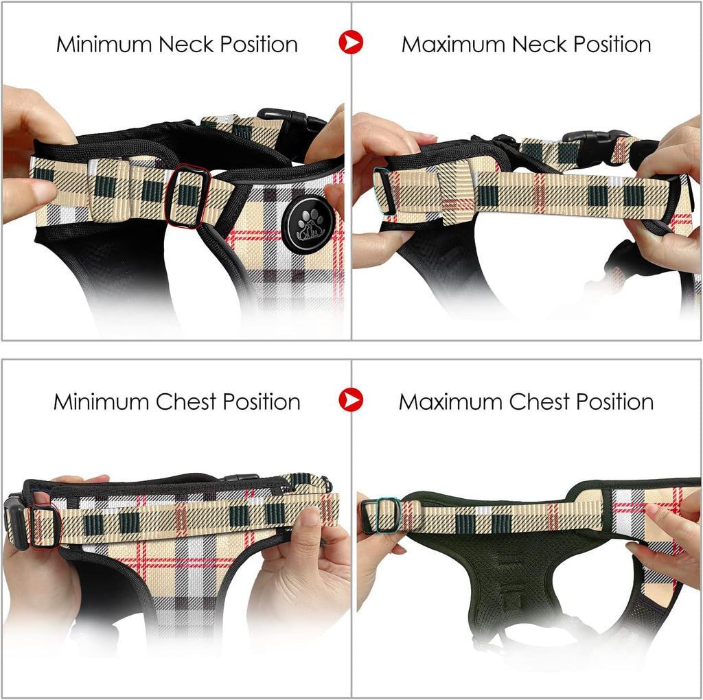 NESTROAD No Pull Dog Harness with Leash, Reflective No Choke Pet Vest Harness,Adjustable Soft Padded Dog Harness with Easy Control Handle for Small Dogs(Checkered Beige,Small)