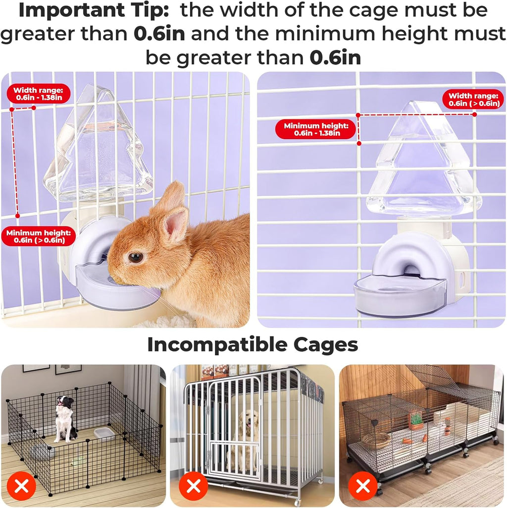 mini&moe Rabbit Water Bottle - 17.6oz Guinea Pig Water Bottle No Drip for Cage Automatic Gravity Silent Hanging Bunny Water Dispenser with Floating Bowl for Hamster, Gerbils, Ferret, Chinchilla