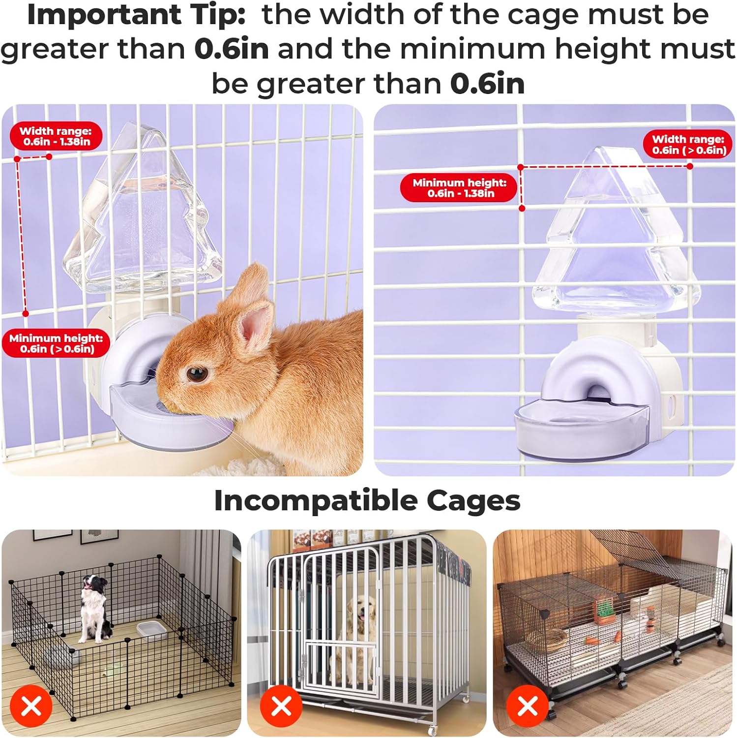 mini&moe Rabbit Water Bottle - 17.6oz Guinea Pig Water Bottle No Drip for Cage Automatic Gravity Silent Hanging Bunny Water Dispenser with Floating Bowl for Hamster, Gerbils, Ferret, Chinchilla
