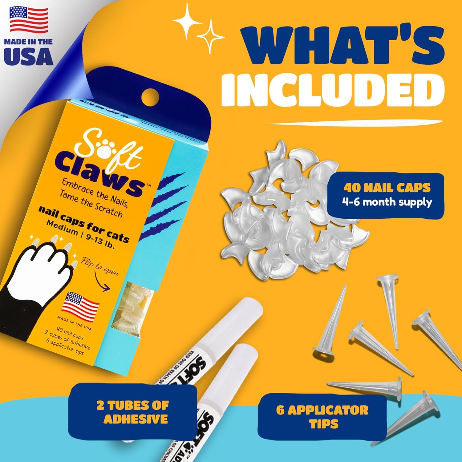 Soft Claws Cat Nail Caps for Medium Cats – (40 Caps, The Games) - Made in USA - Veterinarian-Developed | Protects Furniture & Skin - Easy to Apply, Long-Lasting Anti-Scratch Soft Cat Claw Covers