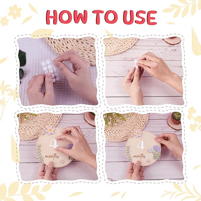 Baby Monthly Milestone Wooden Sign with Numbers and Stand – Natural Wood Milestone Board for Newborn Monthly Growth Photos – Cute 3D Flowers Photo Prop for Baby Milestone Memories (Flower)