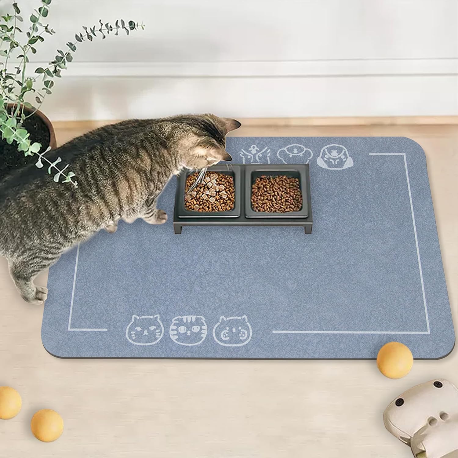YCT Cat Pet Food Mat, Non-Slip Bottom Absorbent Quick Dry Feeding Mat for Dogs & Cats, Pet Supplies, 16.9"x24" Navy Blue