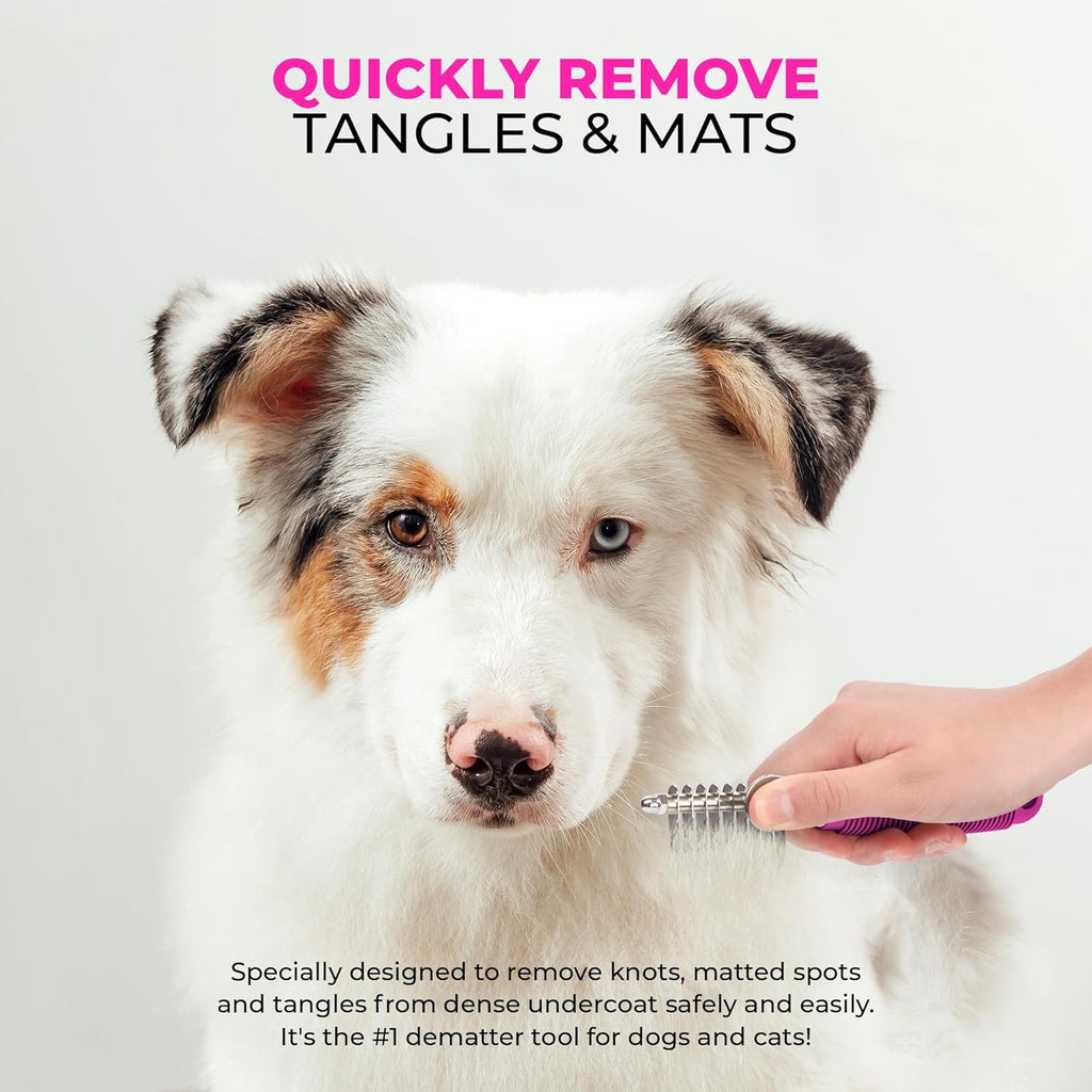 Poodle Dematting Fur Rake Comb Brush for Dogs and Cats - Long 2.5" Steel Safety Blades Metal Comb for Detangling Matted or Knotted Undercoat Hair