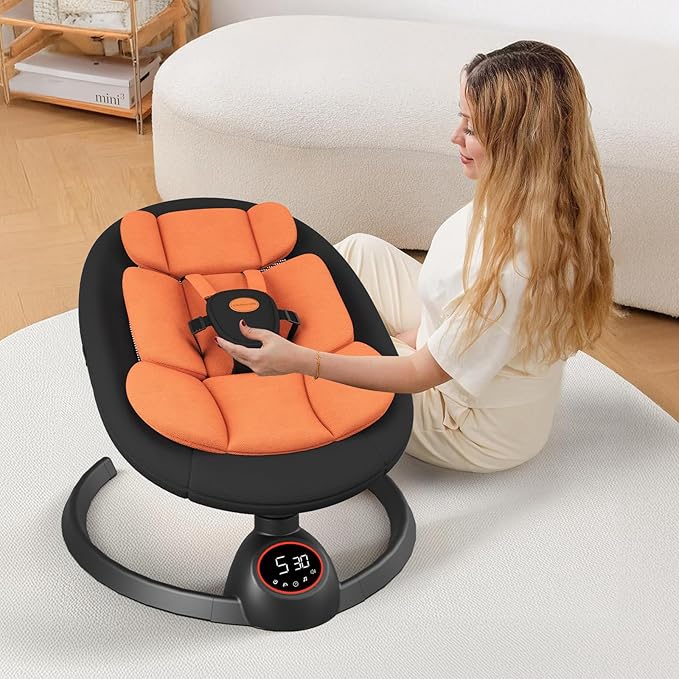 Electric Baby Swings for Infants, Portable Baby Swing with Preset Melodies, Bluetooth Swing for Newborn, Indoor & Outdoor(Black)