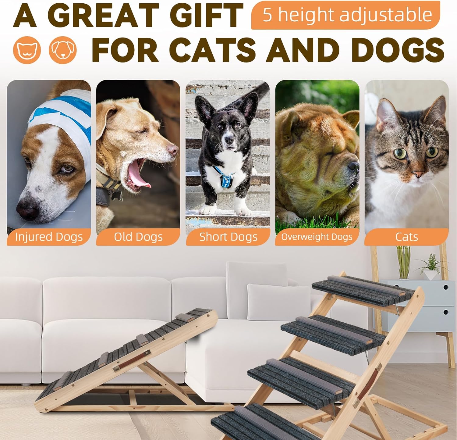 2-in-1 Dog Ramp and Dog Stairs Folding Ramp for Bed and Couch, Suitable for Small to Medium Dogs, Supports up to 150 Pounds