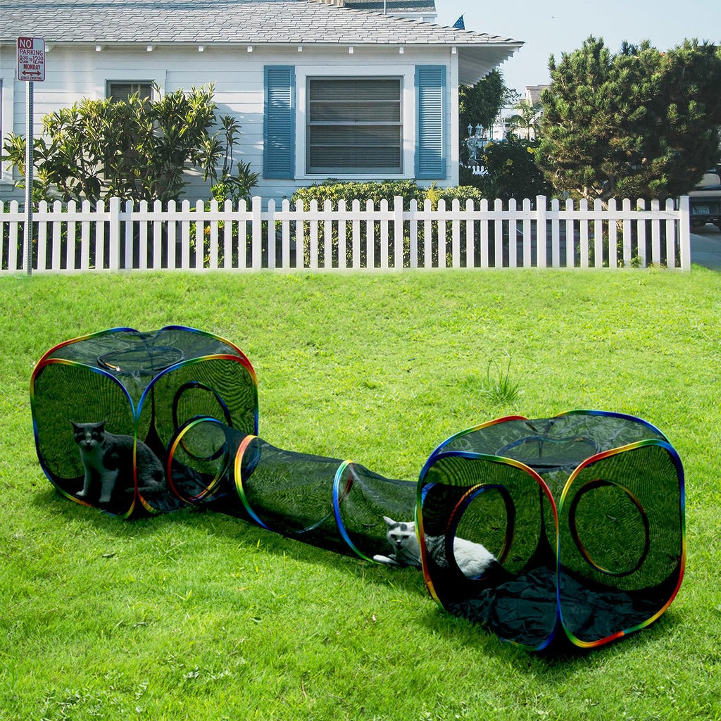 LUCKITTY Outdoor Rainbow Cat Enclosures Playground,Outside House for Indoor Cats Include Portable Tent, 2 Way with 2 Cube Tunnel, for Kitty and Small Animals,Within Storage Bag