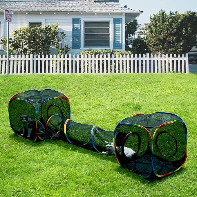Outdoor Rainbow Cat Enclosures Playground, Outside House by MAKEPETLUCKY-WelcometoCatTunnelClub