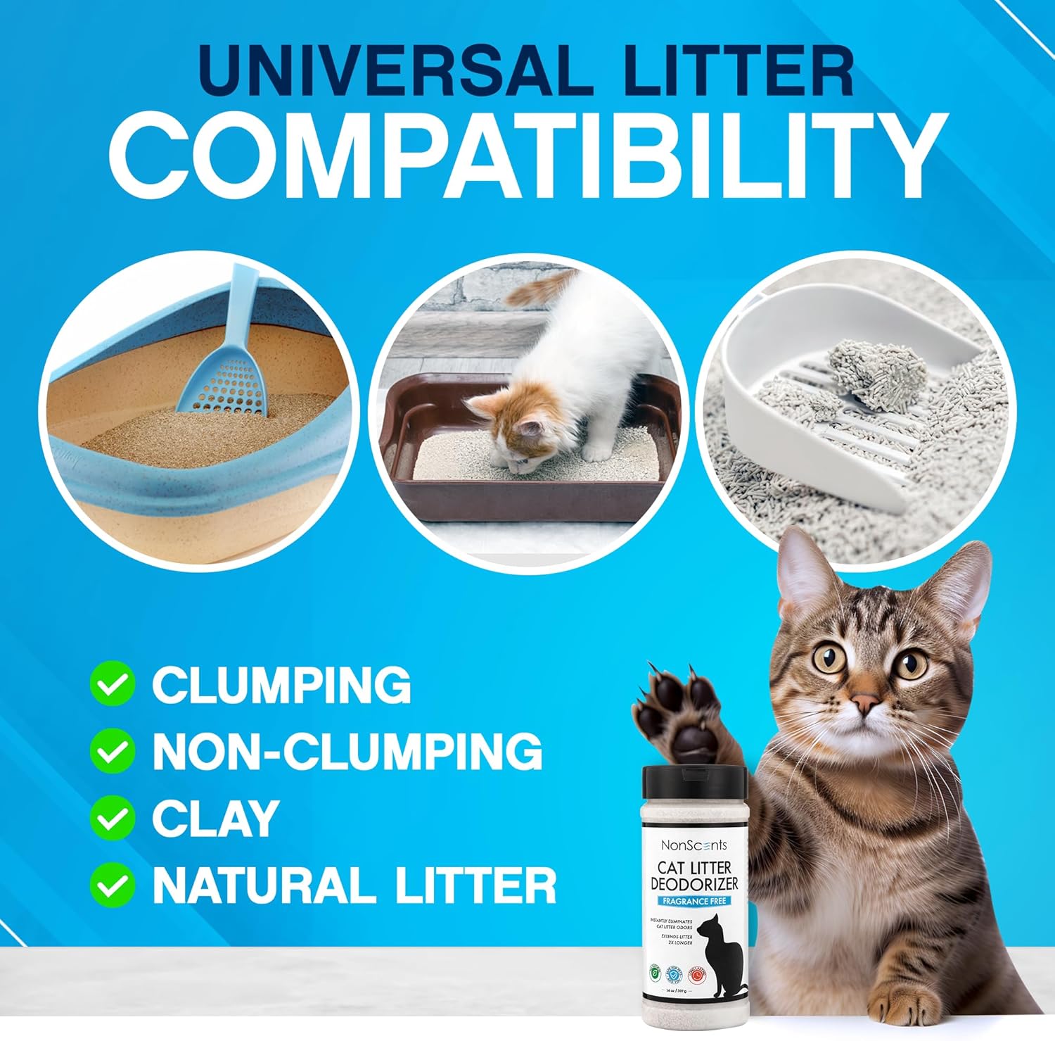 NonScents Cat Box Deodorizer - Odor Eliminator - Reduces Scooping, Extends Litter Lifespan - Fragrance-Free, Fresh Scent - 2-Pack