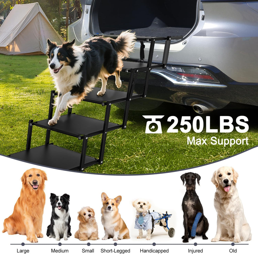 Extra Wide 5 Steps Dog Stairs for Large Dogs, Foldable Dog Ramp for Car with Non-Slip Surface, Lightweight Dog Stairs for Cars, Dog Steps for Cars, SUV, High Beds, Truck, Supports up to 250 lbs