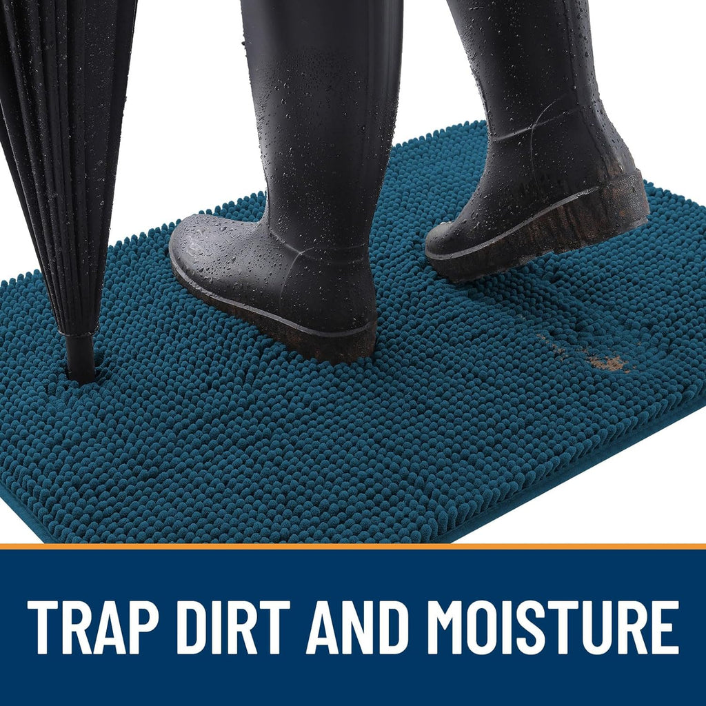 OLANLY Dog Door Mat for Muddy Paws 59x35, Absorbs Moisture and Dirt, Absorbent Non-Slip Washable Doormat, Quick Dry Chenille Mud Mat, Entry Indoor Entryway Carpet for Inside Floor, Atlantic Blue